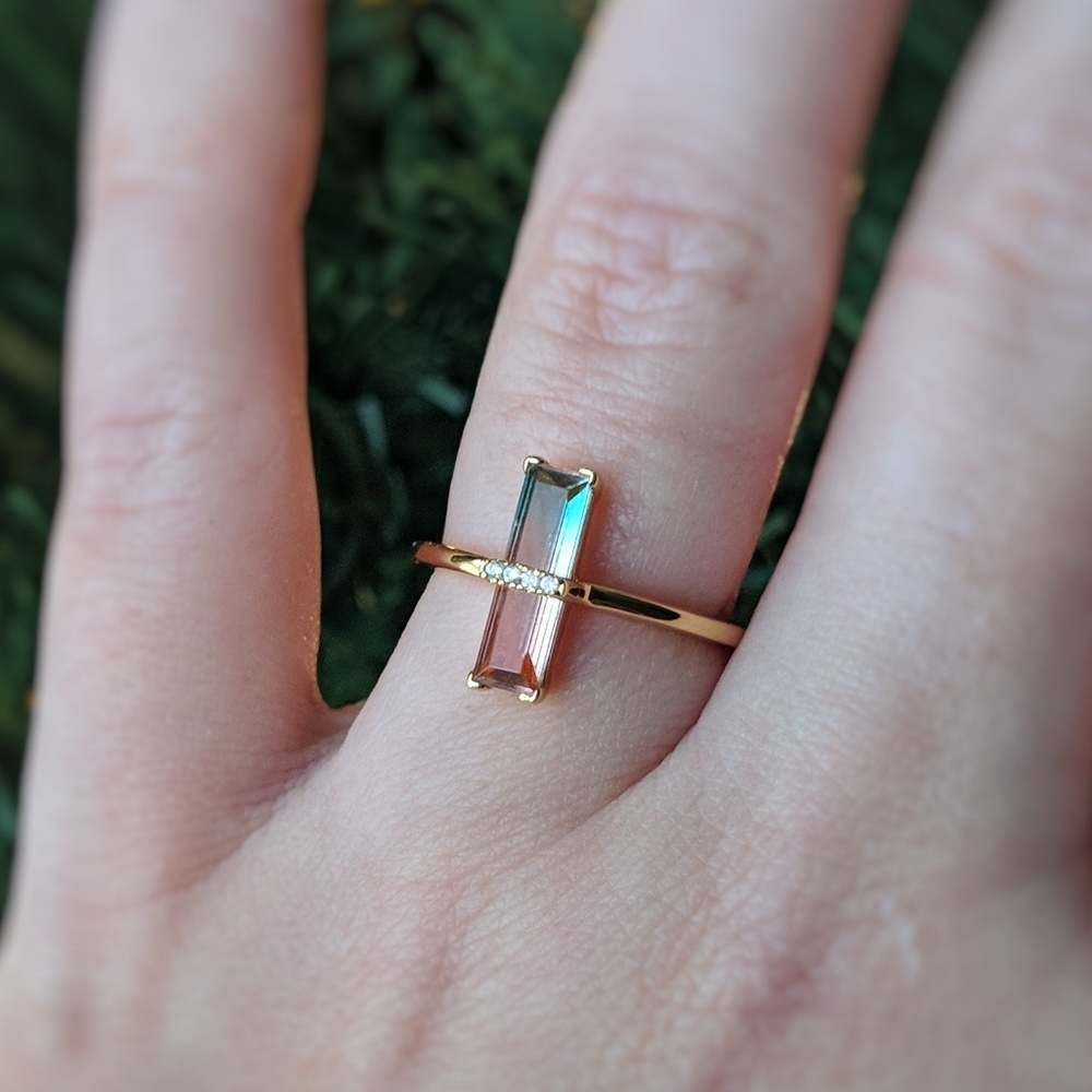 14k Elongated Emerald Watermelon Tourmaline Ring - Picture 4 of 7